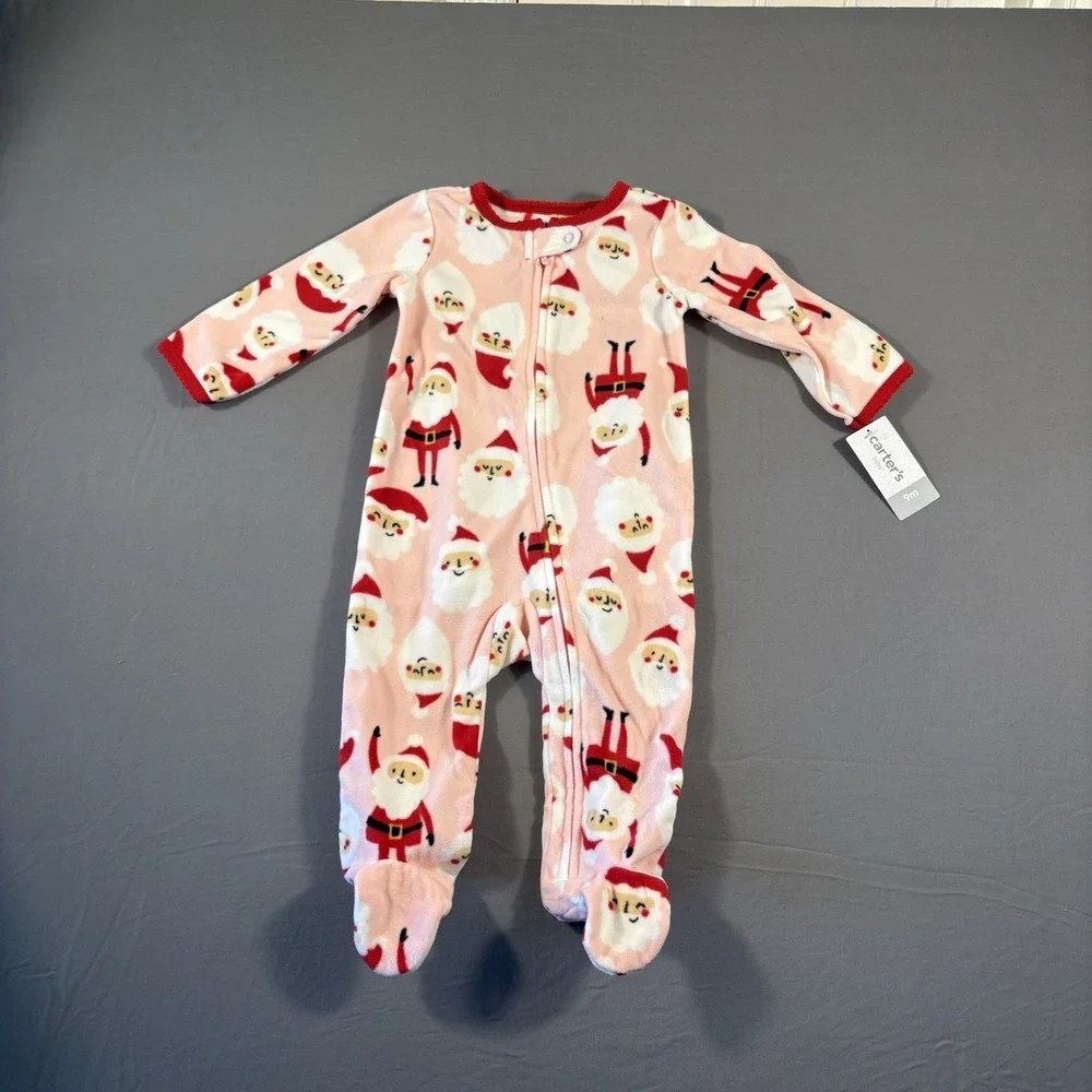 Carters Christmas 1-Piece Santa Fleece Footie Pajamas Size 9-12 Months
